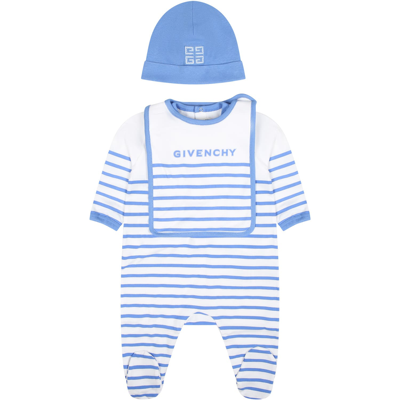 Shop Givenchy Light Blue Set For Baby Boy With Logo Stripes