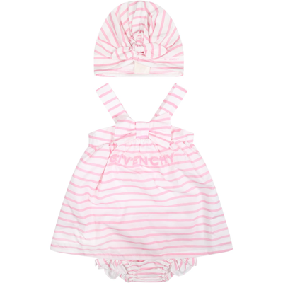 Shop Givenchy Pink Dress For Baby Girl With Stripes