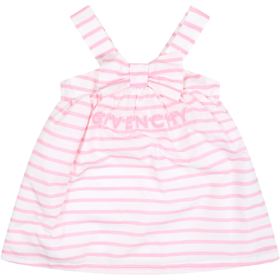 Shop Givenchy Pink Dress For Baby Girl With Stripes