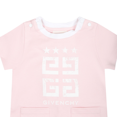 Shop Givenchy Pink Romper For Baby Girl With Logo