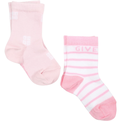 Shop Givenchy Pink Socks Set For Baby Girl With Logo