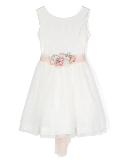 Shop Amaya Arzuaga Elegant Dress With Flower Appliqué In Cream