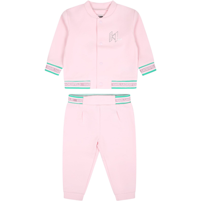 Shop Karl Lagerfeld Pink Set For Baby Girl With Logo
