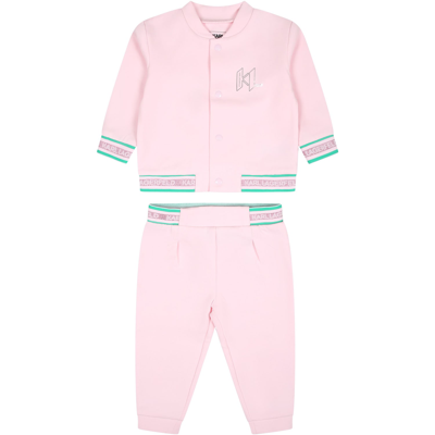 Karl Lagerfeld Pink Set For Baby Girl With Logo In Pink