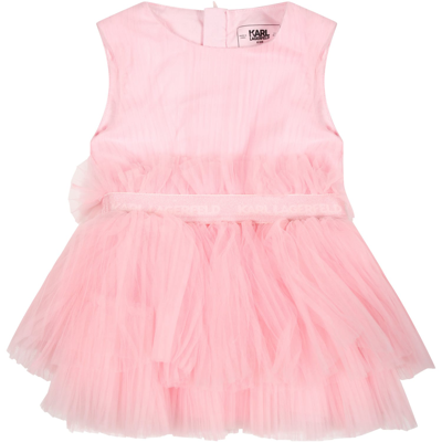 Shop Karl Lagerfeld Pink Dress For Baby Girl With Logo