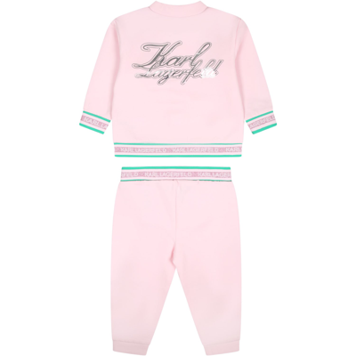Shop Karl Lagerfeld Pink Set For Baby Girl With Logo