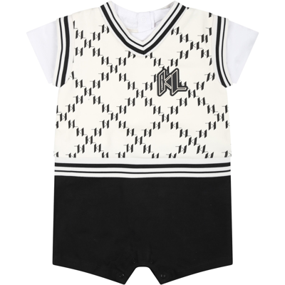 Shop Karl Lagerfeld Multicolor Romper For Baby Boy With All-over K/ikonik Graphic Print