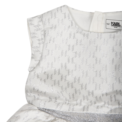 Shop Karl Lagerfeld Silver Dress For Baby Girl With All-over Silver K/ikonik Graphic Print