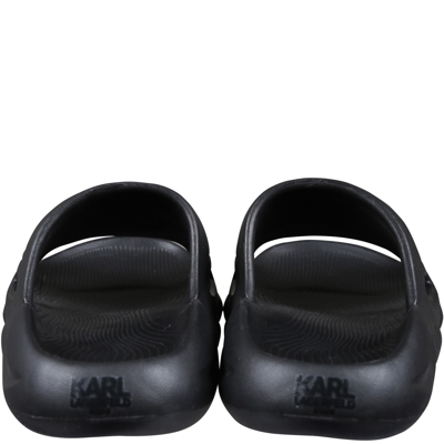 Shop Karl Lagerfeld Black Slippers For Kids With Logo And Karl