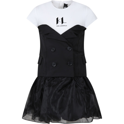 Shop Karl Lagerfeld Black Dress For Girl With Logo