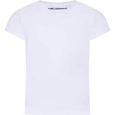 Shop Karl Lagerfeld White T-shirt For Girl With Rhinestone Logo Print