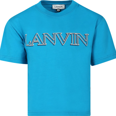 Shop Lanvin Light Blue T-shirt For Boy With Logo