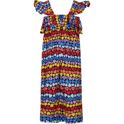 Shop Rykiel Enfant Multicolor Dress For Girl With All-over Hearts