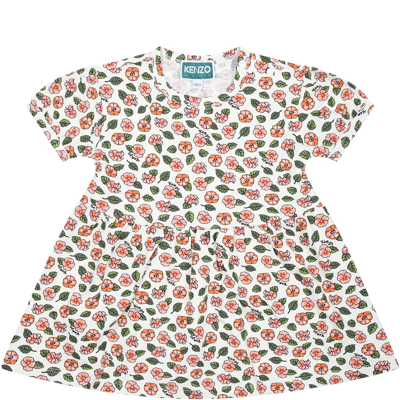 Kenzo Kids Girls Pink Floral Print Cotton Dress In White