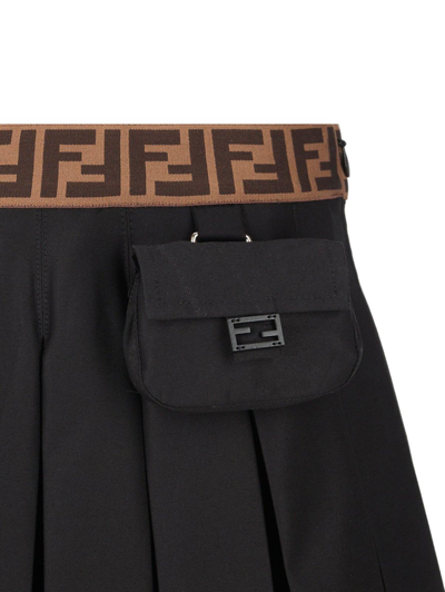 Shop Fendi Logo Waistband Pleated Skirt In Nero