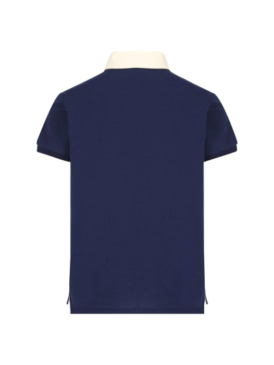 Shop Gucci Logo Embroidered Striped Polo Shirt In Blu