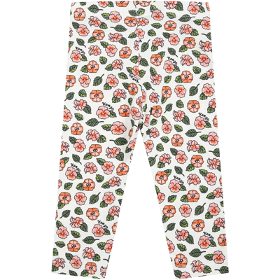 Shop Kenzo White Leggings For Baby Girl With Floral Print