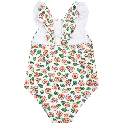Shop Kenzo White Swimwuit For Baby Girl With Floral Print