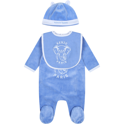 Shop Kenzo Light Blue Set For Baby Boy With Logo