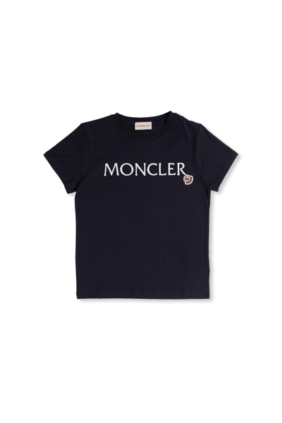 Shop Moncler Enfant T-shirt With Logo Patch In Blu