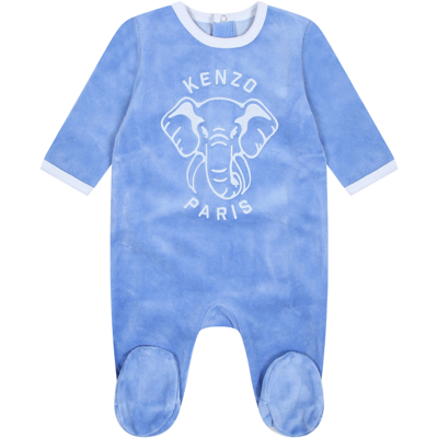 Shop Kenzo Light Blue Set For Baby Boy With Logo