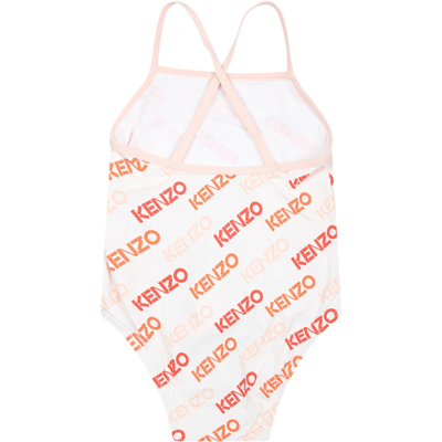 Shop Kenzo Swimsuit For Baby Girl With Logo In White