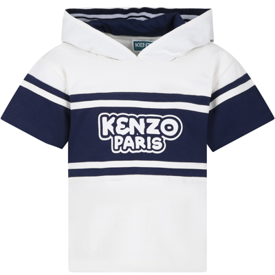 Shop Kenzo White T-shirt For Boy With Hood And Logo