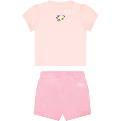 Kenzo Pink Sporty Suit For Baby Girl With Printing In Pink