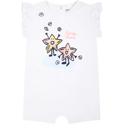 Shop Kenzo White Romper For Baby Girl With Starfish And Logo