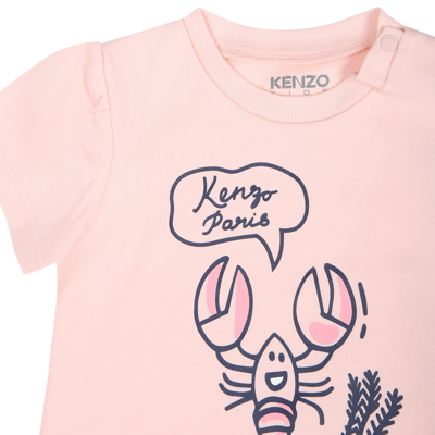 Kenzo Pink Sporty Suit For Baby Girl With Printing In Pink