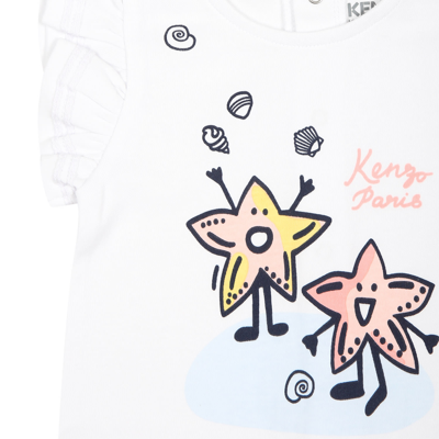 Shop Kenzo White Romper For Baby Girl With Starfish And Logo