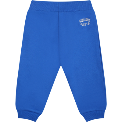 Shop Kenzo Blue Trousers For Baby Boy With Iconic Tiger In Light Blue