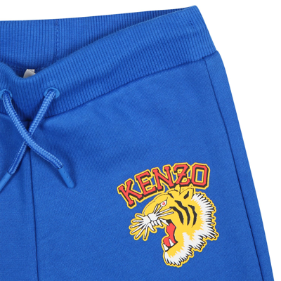 Shop Kenzo Blue Trousers For Baby Boy With Iconic Tiger In Light Blue
