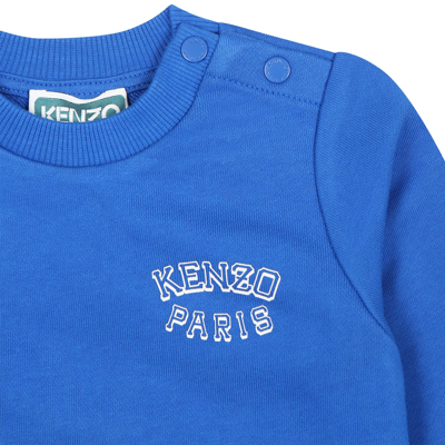 Shop Kenzo Blue Sweatshirt For Baby Boy With Tiger Logo In Light Blue