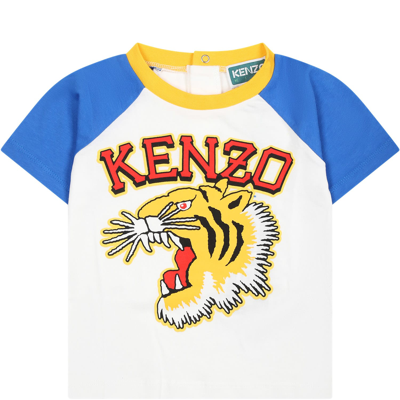 Shop Kenzo White Baby Boy T-shirt With Iconic Tiger Print