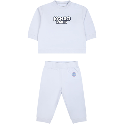 Shop Kenzo Sporty Suit For Newborn With Printing And Logo In Light Blue