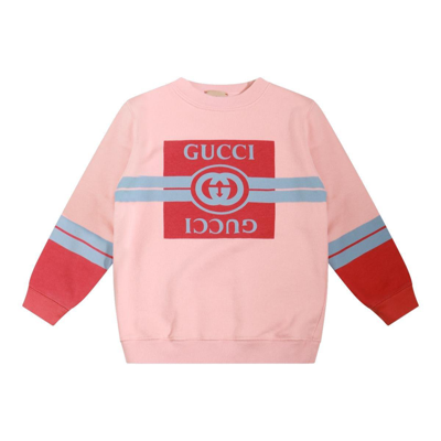 Shop Gucci Logo Printed Crewneck Sweatshirt In Rosa