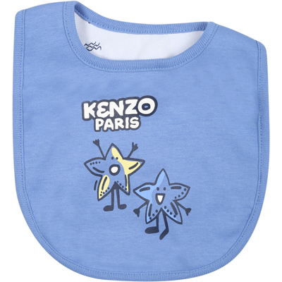 Shop Kenzo Light Blue Set For Baby Boy With Print And Logo