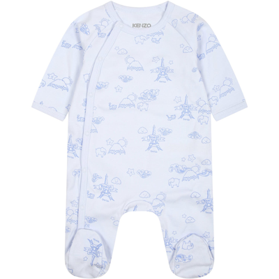 Shop Kenzo Light Blue Set For Baby Boy With Tour Eiffel And Print In Multicolor
