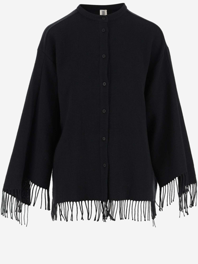 Shop By Malene Birger Cotton Blend Shirt With Fringes In Black