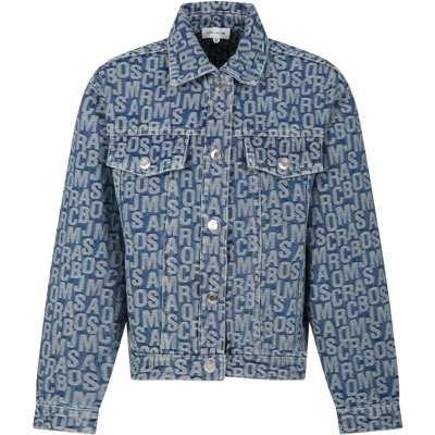 Shop Little Marc Jacobs Denim Jacket For Kids With All-over Logo