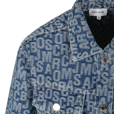Shop Little Marc Jacobs Denim Jacket For Kids With All-over Logo