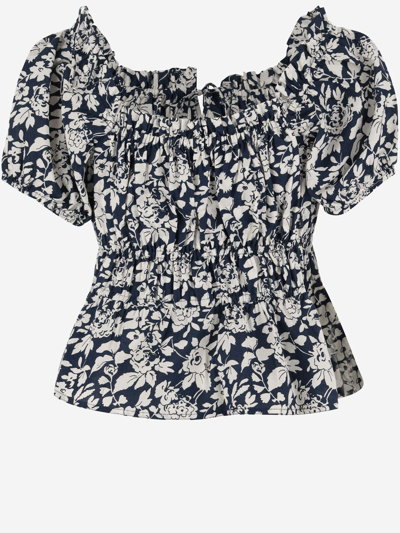 Shop Ralph Lauren Cotton Blouse With Floral Pattern In Red