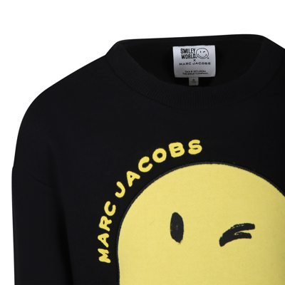 Shop Little Marc Jacobs Black Sweatshirt For Kids With Smiley And Logo