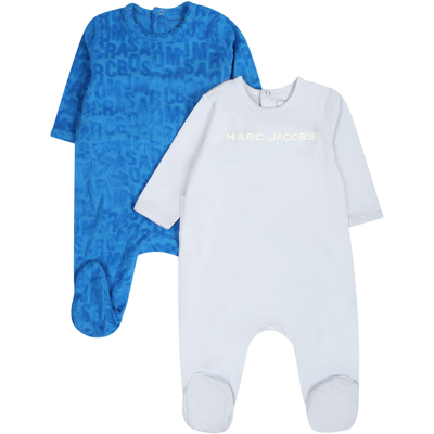 Shop Little Marc Jacobs Multicolor Set For Baby Boy With Logo In Light Blue