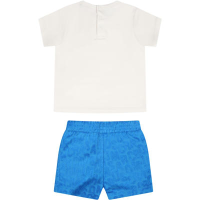 Shop Little Marc Jacobs Blue Sports Outfit For Newborns With Logo In Light Blue