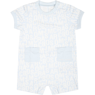 Shop Little Marc Jacobs Light Blue Romper For Baby Boy With Logo
