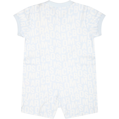 Shop Little Marc Jacobs Light Blue Romper For Baby Boy With Logo
