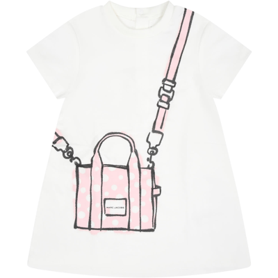 Shop Little Marc Jacobs White Dress For Baby Girl With Iconic Bag