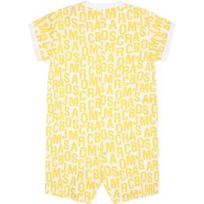 Shop Little Marc Jacobs White Romper For Babies With Logo In Yellow